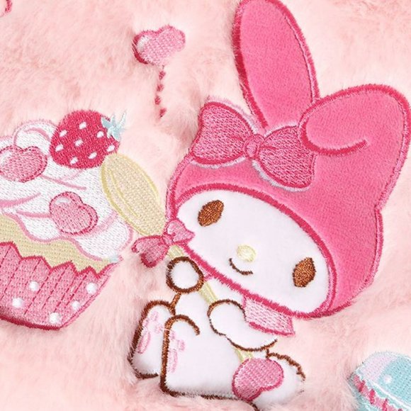 Melody Strawberry Pink Plush Embroidered Handbag } Cute Lolita Gift Bag - Picture 2 of 5